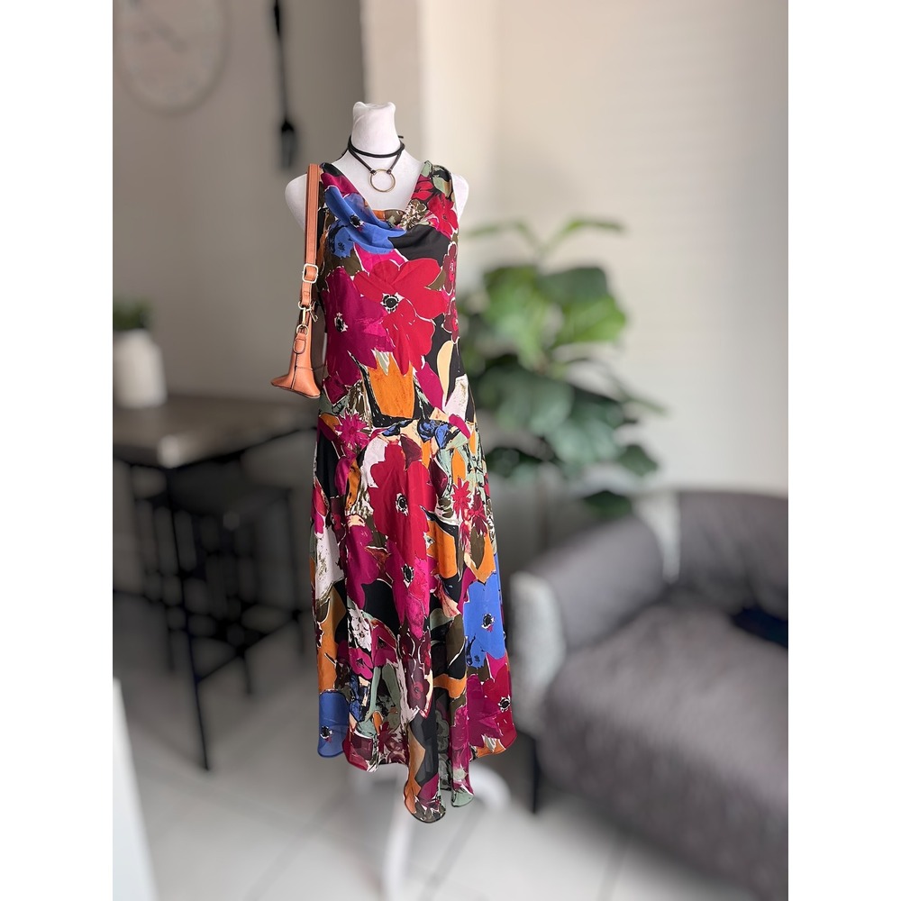 Robbie Bee Size 10 Floral Cowl Neck Midi Dress